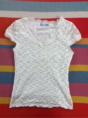 White Lace Henley Style
Short Sleeve Top